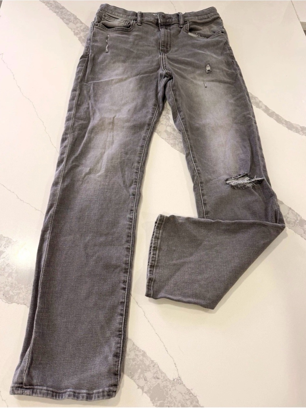 Old Navy Men's Gray Straight Jeans with Knee Distress